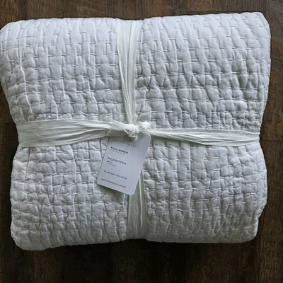 Pottery Barn Pickstitch Full Queen  Cotton Quilt Classic White NEW - Image 1 of 4