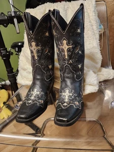 Laredo x Dan Post 52030 Damen-Westernstiefel grau schwarz silberfarben Kreuzeinlage Größe 7 - Bild 1 von 10