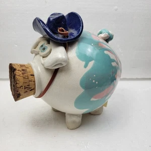Grande salvadanaio vintage Western Studio arte ceramica maiale con cappello cowboy gres - Foto 1 di 8
