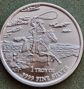 2013 Texas Silver Round .9999 Fine 1 Troy Oz Cowboy Riding Horseback Texas Star - Picture 1 of 2