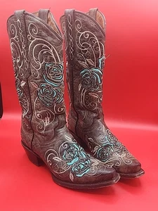 Soto Boots Turquoise Rose Country Cowgirl M50032 Women's Size 8 - Picture 1 of 7