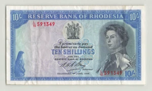 RHODESIA 10 Shillings 1966, P-27a, L/10 591349, Crisp Original QEII Note. A5. - Picture 1 of 2