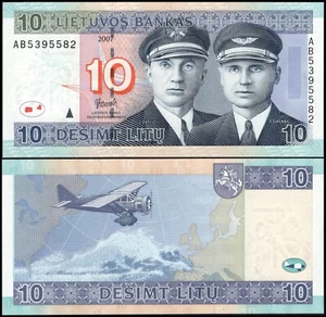 10 Litu 2007 - Lithuania - Serials: AB5395582 - Pick:68 -"UNC" - E58 - Picture 1 of 4