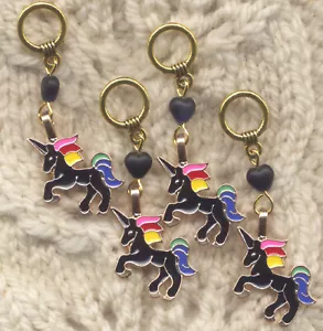 Black Unicorn Stitch Markers Rainbow Unicorns Set of 4/SM281 - Picture 1 of 2