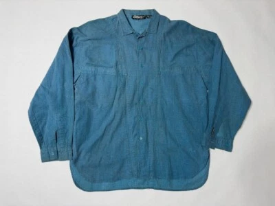 1990s Mens Blue Cotton Button-Down Shirt Size Small Retro Hipster Hippie Vintage - Imagem 1 de 4