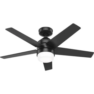 44" Matte Black Indoor Outdoor Remote LED Ceiling Fan White Glass Bowl Shade - Picture 1 of 14