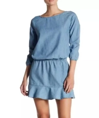 Vestido suave Joie Chambray Arryn B cintura caída volantes dobladillo azul claro denim talla XS Foto 1 de 4