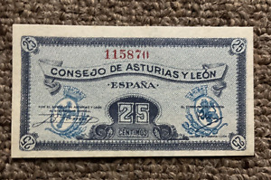 SPAIN 25 CENTIMOS CONSEJO DE AUSTRIAS Y LEON 25 1936 BANKNOTE