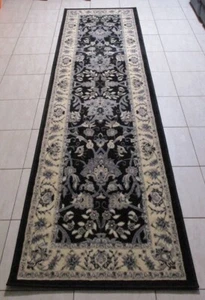 NEW BLACK TRADITIONAL PERSIAN DESIGN FLOOR HALL HALLWAY RUNNER RUG 80X300CM - Picture 1 of 12