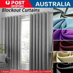 2X Blockout Curtains Blackout Window Curtain Draperies Pair Eyelet Bedroom Decor - Picture 1 of 36