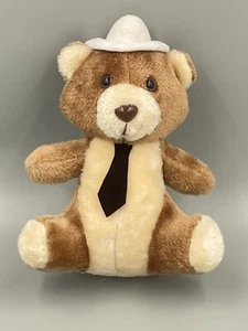 Brown Plush Teddy Bear W/ Hat & Tie Stuffed Animal Made In Korea 12" - Picture 1 of 5