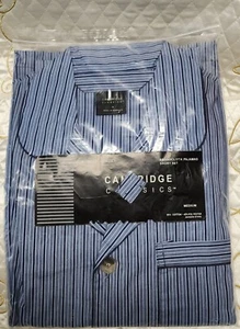 Pigiama uomo vintage pantaloncini set Cambridge Classics Mervyns Med blu a righe - Foto 1 di 10