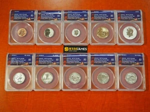 2018 S REVERSE PROOF SILVER ANACS RP70 10 COIN SET CENT THRU KENNEDY & QUARTERS - Picture 1 of 2