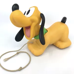 Disney Pluto Dog 1970s Pull Toy Plastic Head Bobs Squeaks 7in Vintage - Picture 1 of 8