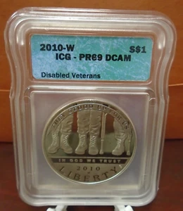 2010-W Proof $1 Silver Disabled Veterans IGC PR69 DCAM Qty Available - Picture 1 of 4