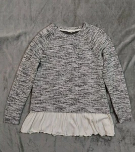 Anthropologie Mystree Women's Sweater Medium Gray White Tunic Lagenlook Grandma - Picture 1 of 9