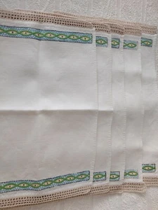 5er Set antike handbestickte Tischsets aus Leinen - Bild 1 von 12