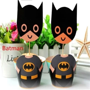 12 Set 24 Pieces Batman Super Hero Cupcake Topper Girl Boy Baby Shower Birthday - Picture 1 of 6