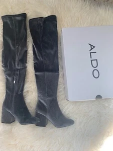 Botas para mujer Aldo 6,5 sobre la rodilla Belinna plateadas gris eje elástico terciopelo - Imagen 1 de 12