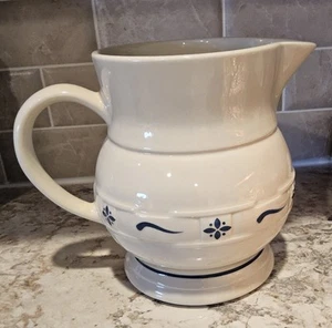 Longaberger Pottery Woven Traditions Classic Blue Large Milk Pitcher 2 Quart - Picture 1 of 5