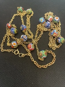 Vintage Venezianische Millefiori 15 Perlen Halskette Bunt Blau Rot Grün Türkis - Bild 1 von 7