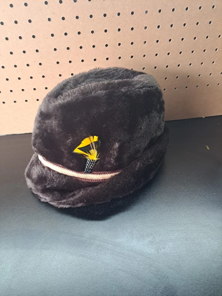 Sombrero Fedora acolchado de piel sintética vintage para hombre L con orejeras pluma marrón oscuro Foto 1 de 4