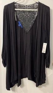 NWT $36 Women’s Black Open Front Lace Back Sweater Cardigan Kohl’s Apt 9 L Large - Picture 1 of 8