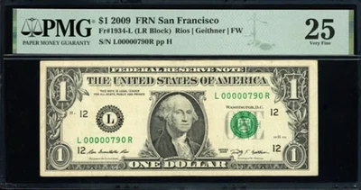 2009 $1 San Francisco Federal Reserve Note *Very Low Serial Nos* PMG Very Fine - Image 1 of 2