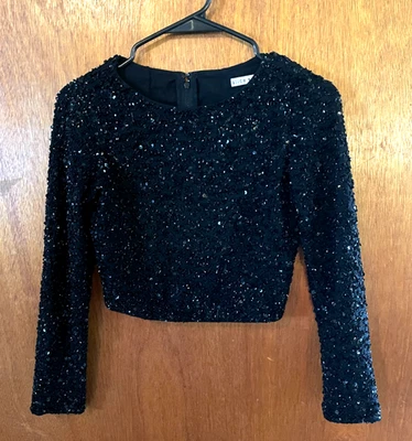 Top corto Alice + Olivia lentejuelas encaje cremallera usado TALLA 2 negro Foto 1 de 4