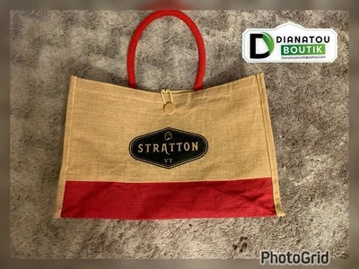 Bolso de Mano Stratton VT de Yute Tostado con Acentos Rojos y Logo Foto 1 de 4