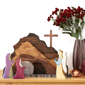 Easter Wooden Decoration - Home Table Jesus Nativity Scene Decorations, Sprin... - Picture 1 of 8