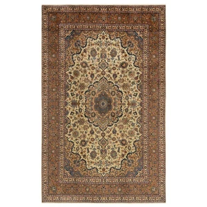 Kashmar 305x192 cm Handgeknüpfter Perserteppich Orient Wolle Carpet Rug Beige - Picture 1 of 14