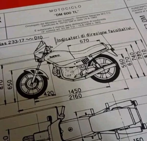 Moto DUCATI PANTAH DM 600 TL 1982 SCHEDA Originale Omologazione BIKE DIAGRAM  - Bild 1 von 3
