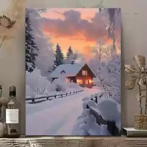 Snowy Cabin Wall Art Canvas Unframed/Framed - Bild 1 von 7