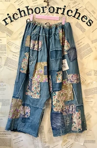 Pantaloni patchwork Magnolia Pearl Kathmandu Samantha goccia cavallo lino O/S nuovi con etichette - Foto 1 di 8