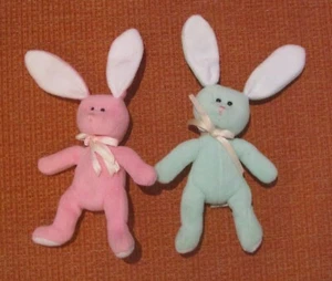 2x Aurora Easter Bunnies Soft Plush Toy Bunny Rabbits - Green & Pink - 25cm - Picture 1 of 7