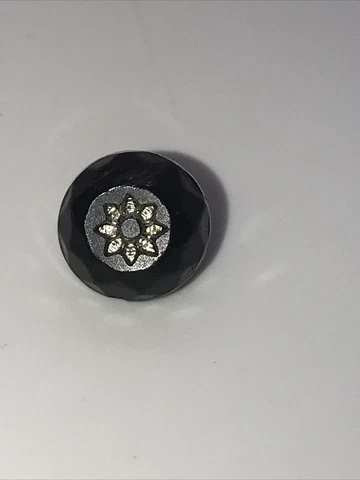 Beautiful Faceted Black Glass Button 7/16” 8 Pointed Star Cover