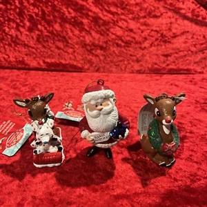 Kurt Adler Rudolph The Red Nosed Reindeer Ornaments (3) With Tags - Picture 1 of 2