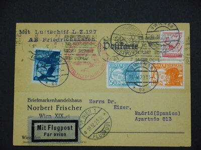 ZEPPELIN ÖSTERREICH 1929 Mittelmeerfahrt Karte ANK 460 472 477 483 Flugpost 127 - Bild 1 von 2