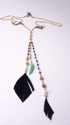 Banana Republic Women's Resin Horn Feather Beaded Pendant Necklace NWT 49.50 - Image 1 of 4