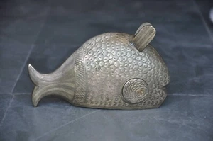 Vintage Messing Handgefertigte Einlegearbeit Gravierte Fisch Dekorative Figur - Bild 1 von 7