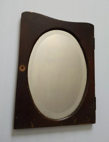 Antique Oak Medicine Cabinet DOOR with Beautiful Oval Beveled Glass Mirror Cover