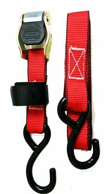 1 in x 10 ft Red Cambuckle Straps Tie Down Straps 900 LBS Break Strength S hooks - Image 1 of 4