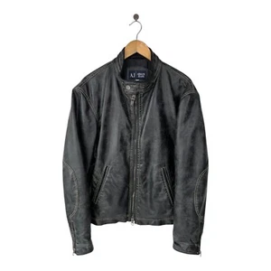 90s Vintage ARMANI JEANS PVC Faux Leather Motorcycle Biker Jacket - Picture 1 of 19