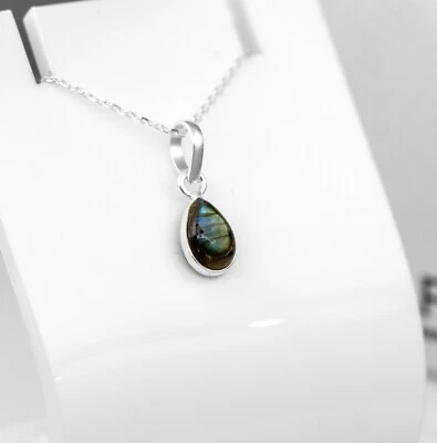 Pear Cut Labradorite Gemstone Sterling Silver Pendant Necklace Jewellery Ladies - Image 1 of 4