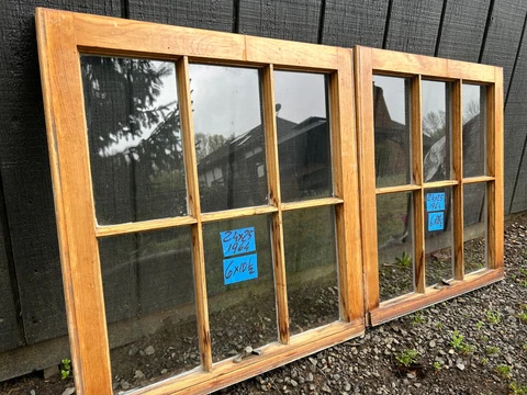 2 -24 x 25 Vintage Window sashes old 6 pane Frame  From 1964  Arts & Craft Cover