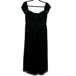 Lulus Neu mit Etikett Flirtatious Feeling schwarz Tüll Flatterärmel A-Linie Midikleid XL - Bild 1 von 10