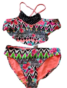 ๐ Girl's XXL 18 2 Pc Swimsuit Floral Swim Suit Bikini Tankini New NWT 2X 2XL - Picture 1 of 4