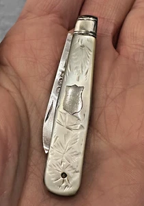 Antique English Sterling Silver Carved Mother-Of-Pearl Folding Fruit Knife 1899 - Picture 1 of 19