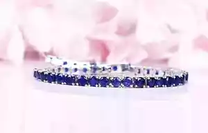 Tennis Bracelet 8CT Round Lab Created Sapphire 14k White Gold Plated 7.5"In - Picture 1 of 4